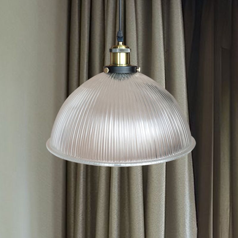 1 Light Hanging Ceiling Light with Dome Prismatic Glass Industrial Living Room Pendant Lighting