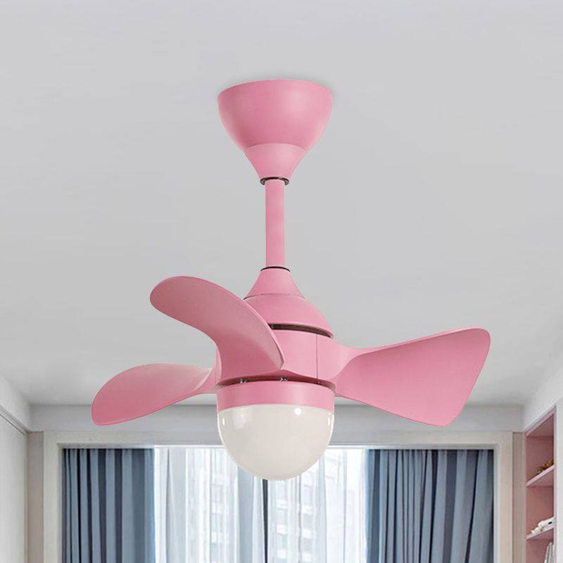 23.5 "W Half-bol schaduw LED ventilatorlamp Macaron Acryl Kinderen Slaapkamer Semi-flush plafondlicht met 3 messen in roze/blauw