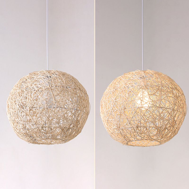 Asiatischer Stil Global Hanging Anhänger Lichter Rattan Faser 1 Licht Deckenlampe