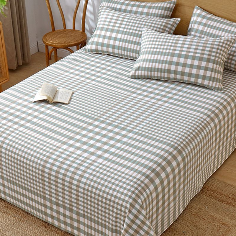 Cotton Fitted Sheet 3-Piece Lattice Fade Resistant Bed Sheet in Blue