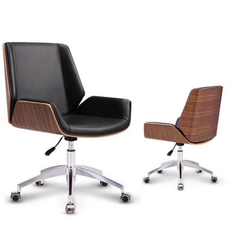 Ergonomic Faux Leather Desk Chair Home Office Swivel Armless Chair