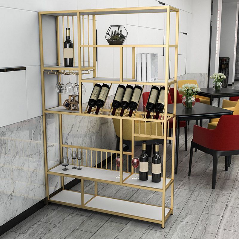 Metal Wine Bottle & Glass Rack Modern Floor Wine Holder with Shelf