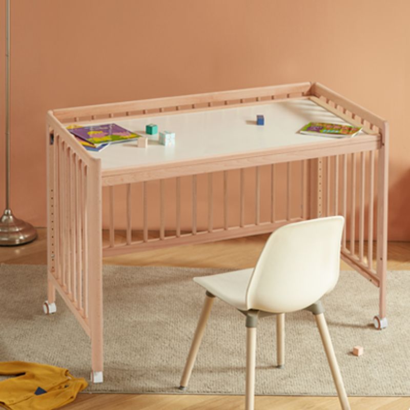 Beech Nursery Crib with Adjustable Height and Storage Crib with Mattress