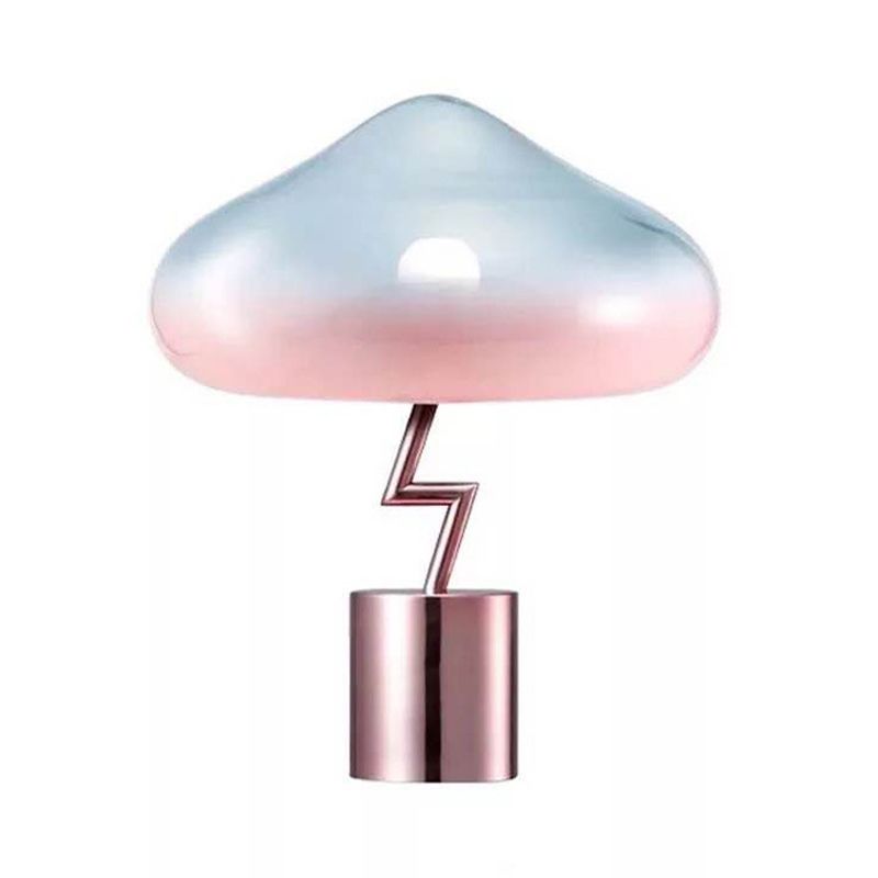 Mushroom Desk Light Modernist Pink and Blue Glass 1 Bulb Bedroom Night Table Lamp