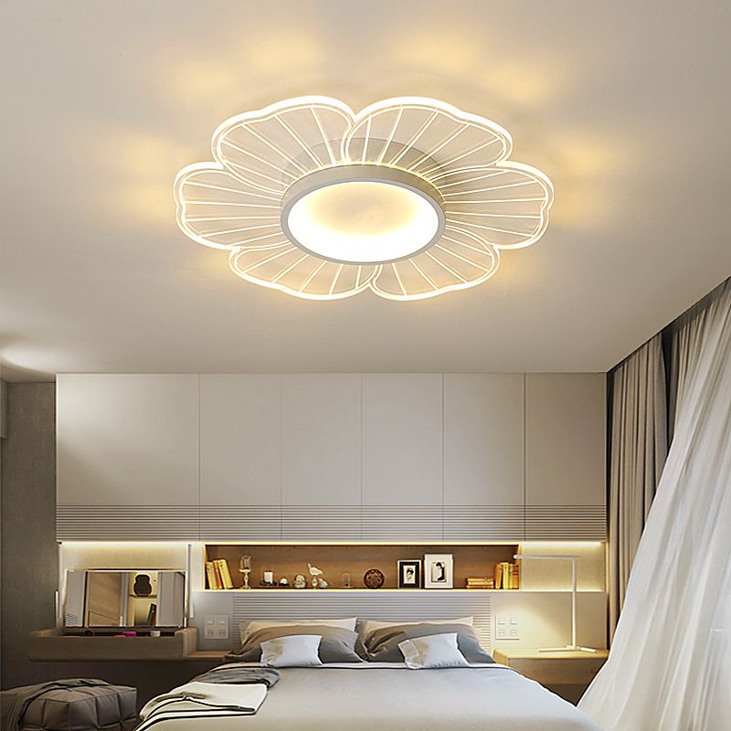 Minimalist LED Ceiling Flush Mount White Flower Close to Ceiling Lamp with Acrylic Shade