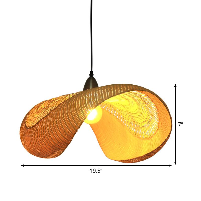 Bambus kurvige hängende Lampe Japanisch 1 Kopf Beige Decke Anhänger Licht für Esszimmer