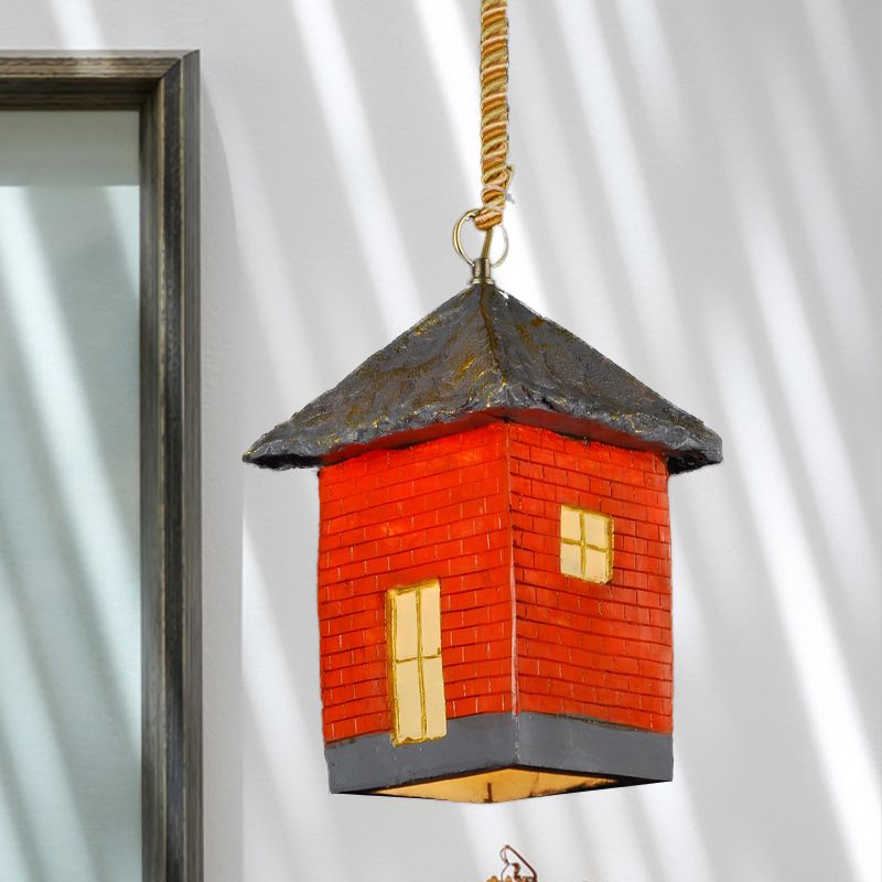 Resin House Suspension Light Antiqued 1 Bulb Bulb Restaurant Techo Colcar el accesorio en rojo