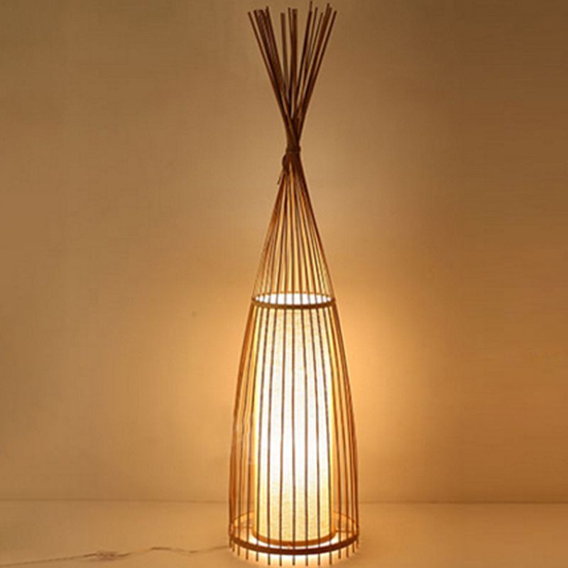 Black/Beige Fish Shaped Floor Light Asia Single-Bulb Bamboo Stand Up Lamp for Living Room, 12"/15" W