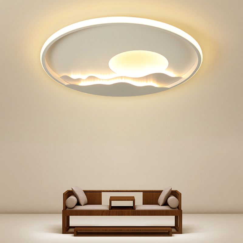 Mountain Sun LED Ceiling Light Artistic Metal Living Room Flush Mount Light in White