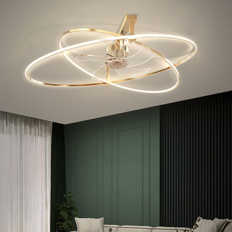 Cross Ellipse Ceiling Fan Metal Contemporary Fan Lighting for Living Room