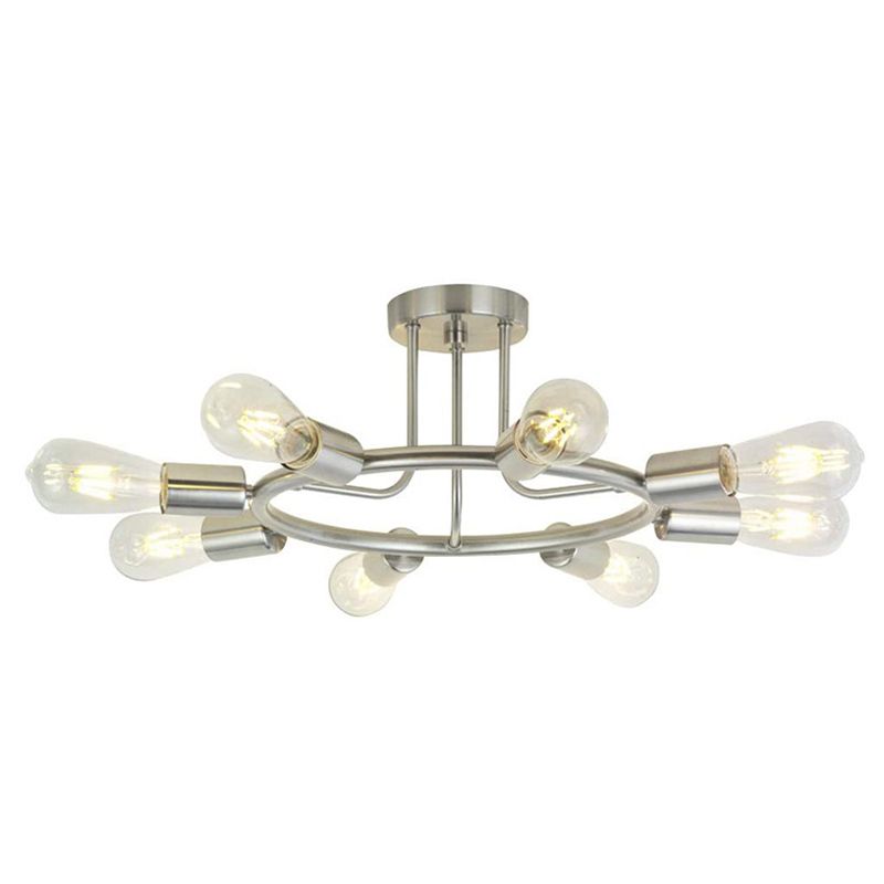 Black Wrought Iron Semi Flush Mount Ceiling Light 8-lights Industrial Style Bare Bulb Lighting Fixtures for Living Room