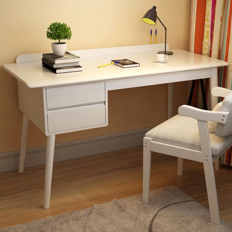 Modern Solid Wood Office Desk Rectangle Task Desk with 2-Drawers for Home