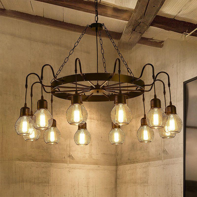 Industrial Wagon Wheel Ceiling Chandelier Pendant Metal 12 Lights Chandelier Lighting