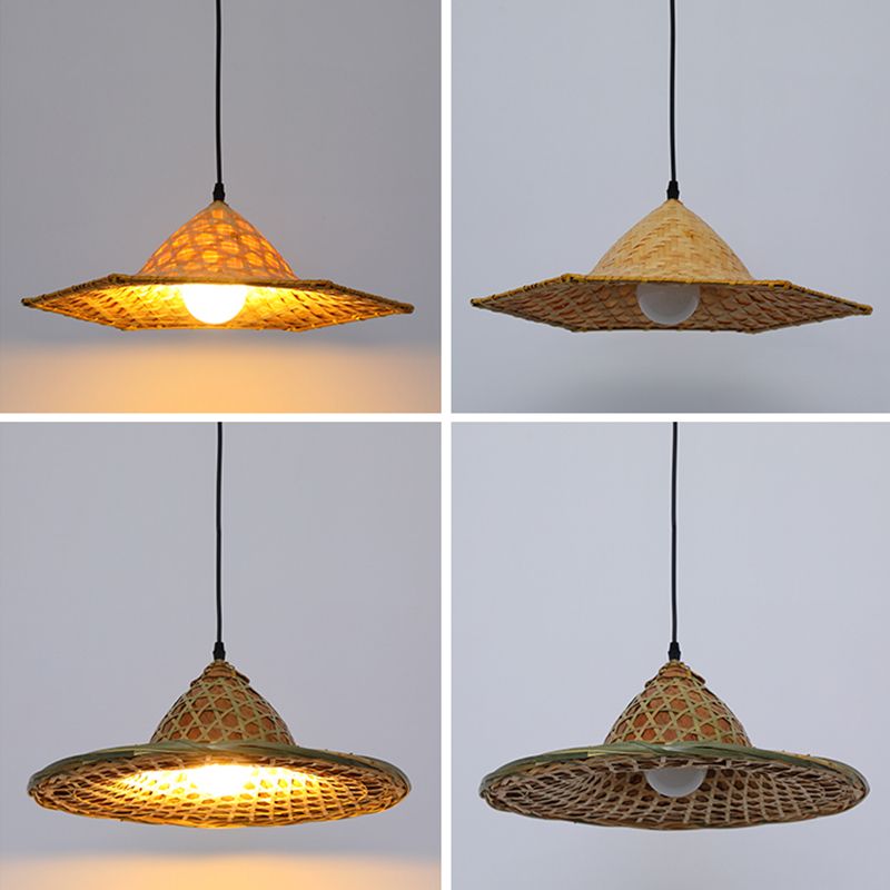 1-Light Bamboo Suspended Lighting Fixture Asia Pendant Light Kit for Home-stay