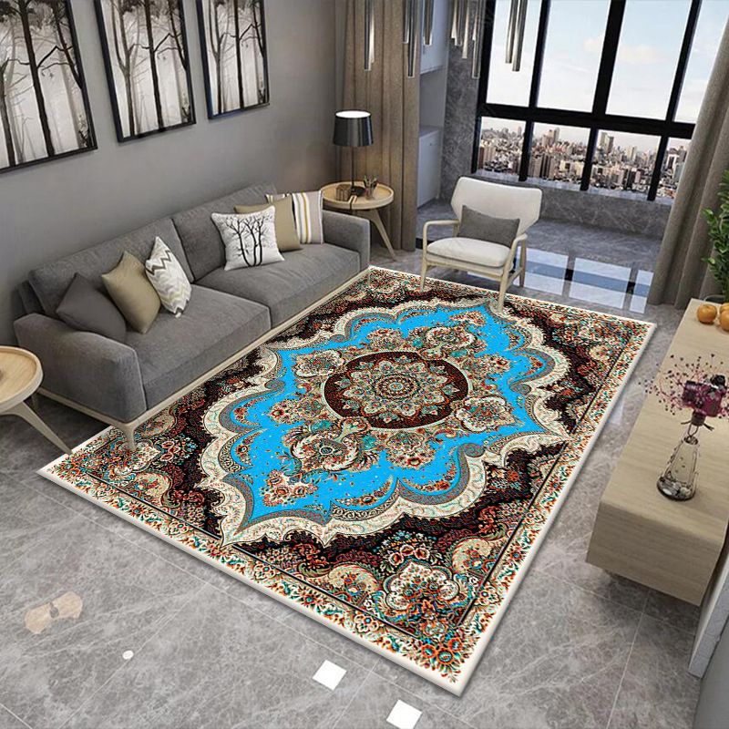 Moroccan Tribal Print Rug Multicolor Polyester Carpet Stain Resistant Indoor Rug for Home Decor