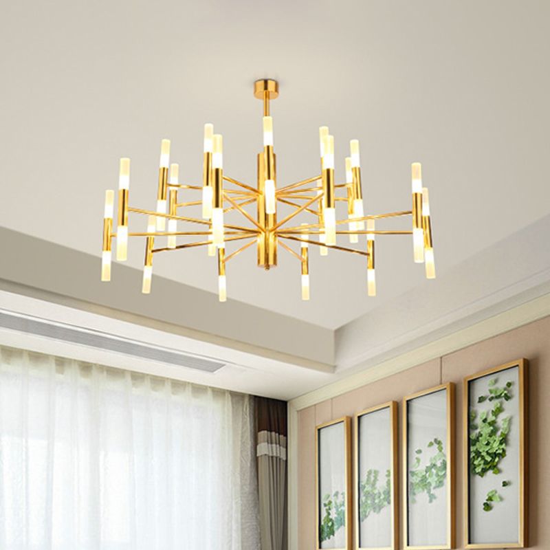 Radial Shaped Living Room Ceiling Lighting Metallic Postmodern LED Chandelier Light Fixture