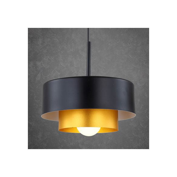 Tiered Drum Suspension Lamp Modern Metal 1 Bulb Black/Brown Ceiling Pendant Light for Dining Room with Acrylic Diffuser