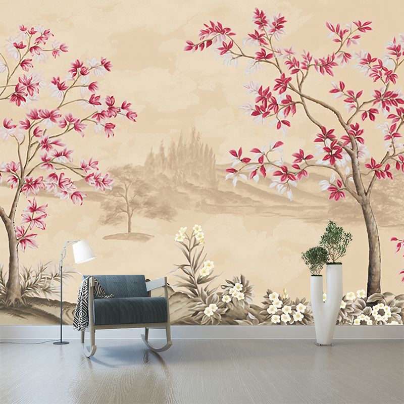 Chinese Lake Scenic Wall Murals Pastel Color Moisture Resistant Wall Covering for Accent Wall