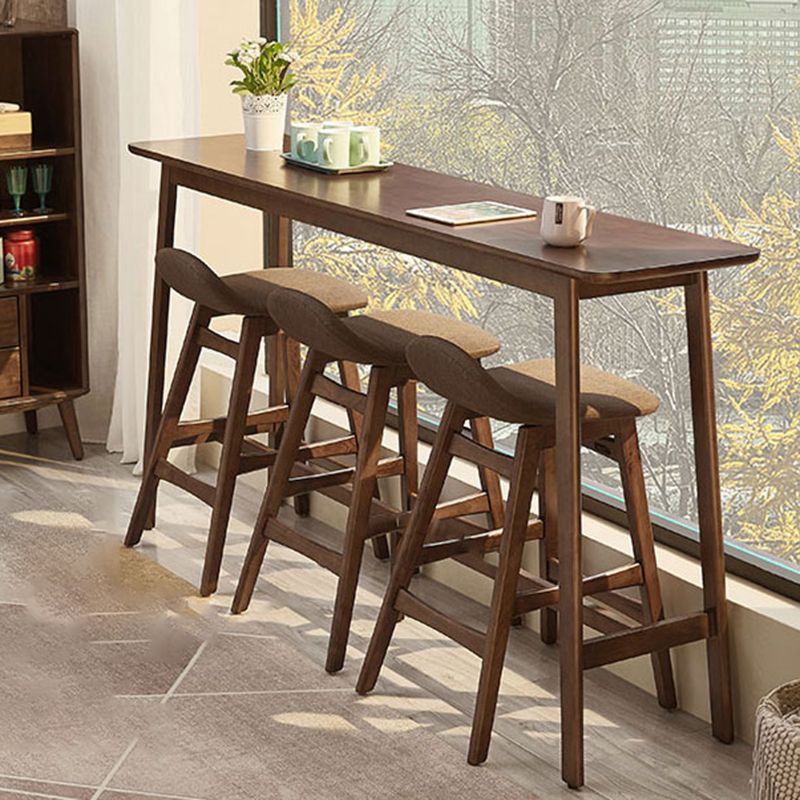 Contemporary Bar Dining Table Rectangle Wood Bar Table Trestle Base in Brown