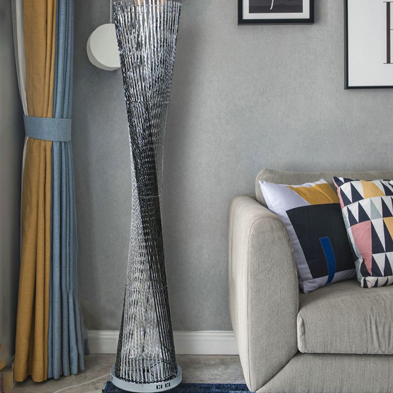 Black-Silver LED Floor Lamp Art Decor Metal Canton Tower Shape Stand Up Lighting for Drawing Room