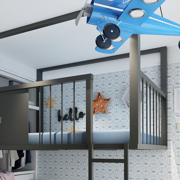 Open Frame Metal Beds Modernism Built-In Ladder High Loft Bed