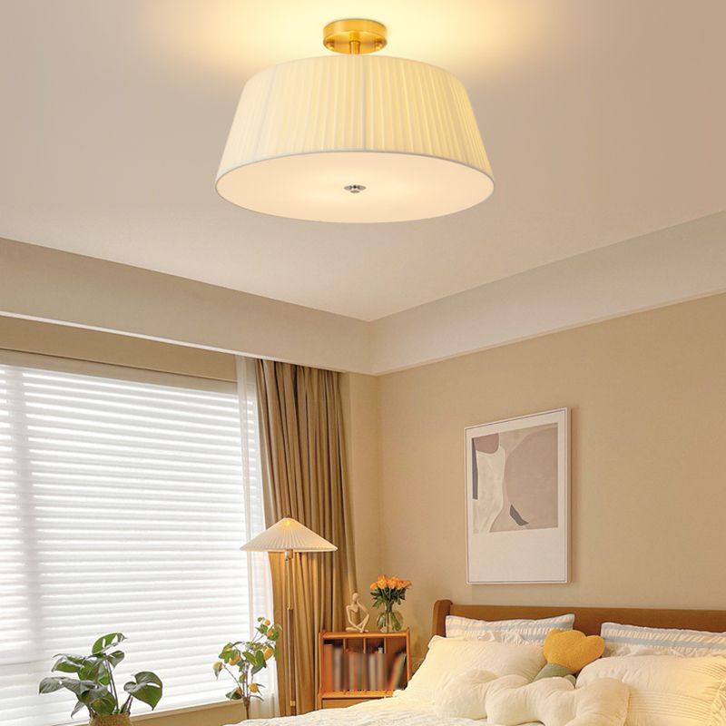 American Style Ceiling Light Cylinder Shape Ceiling Lamp with Fabric Shade for Living Room