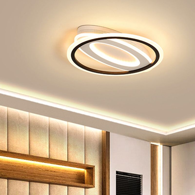 Simple Oval LED Ceiling Flush Mount 16.5"/19.5"/23.5" Wide Black and White Acrylic Bedroom Flush Ceiling Light in Warm/White/Natural Light