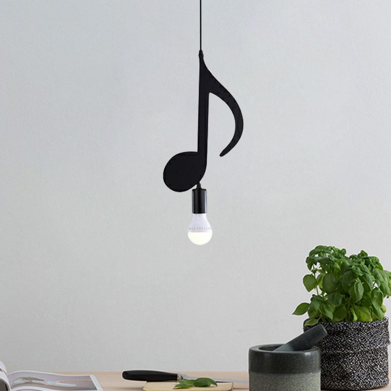 Black Musical Note/Eighth Note Pendant Nordic Style 1-Light Metal Suspended Lighting Fixture for Bedroom