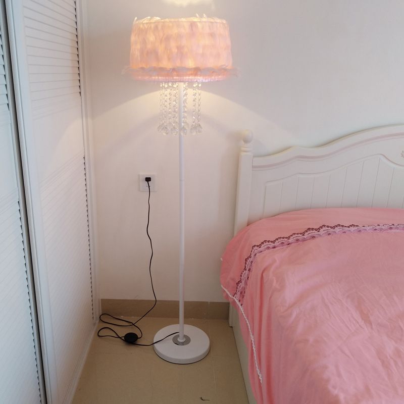 Apricot/White/Pink Lotus Floor Light Novelty Nordic 1 Bulb Feather Stand Up Lamp with Crystal Orbs