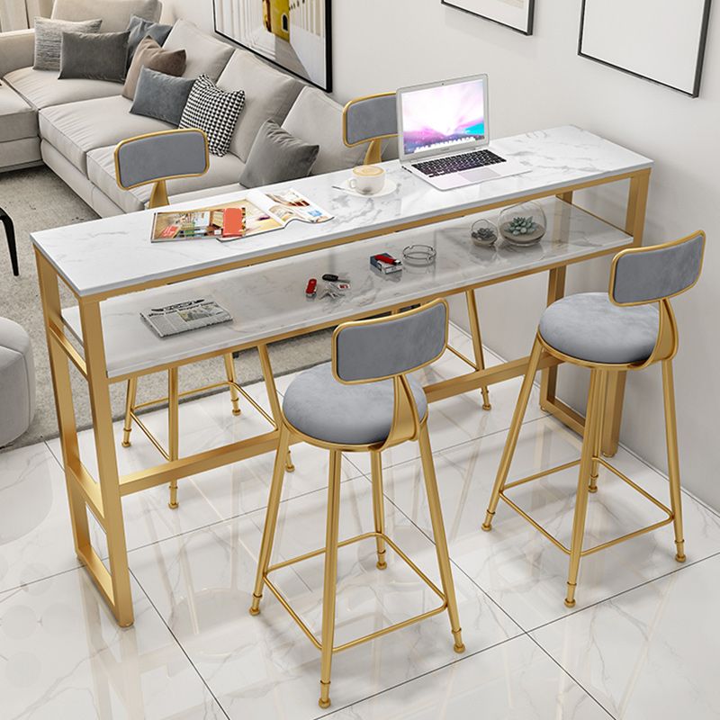 Stone Bar Dining Table Glam Style Rectangle Bar Table with Trestle Base for Living Room