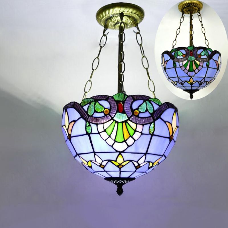 Domed Chandelier Lighting Fixture Tiffany-Style Multicolored Stained Glass Chandelier Pendant Light