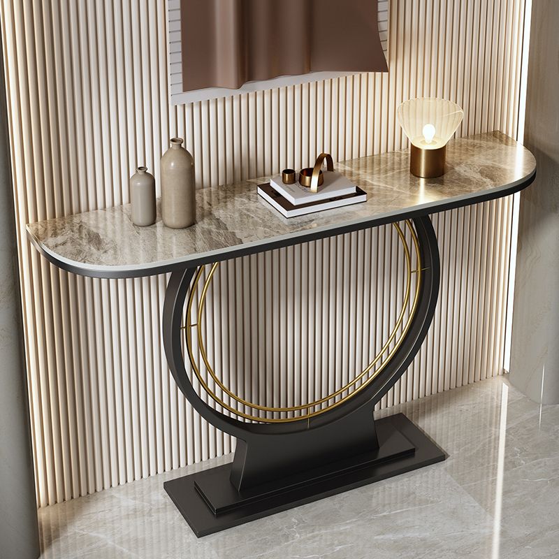 Stain Resistant Half Moon Glam Abstract Slate/metal Console Table