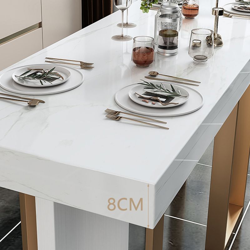 Rectangular Marble White Bar Table Modern Bistro Table with Double Pedestal