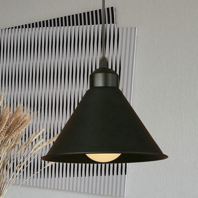 1 Light Cone Pendant Lamp Simple Style Black/White Metal Ceiling Hanging Light with Adjustable Cord