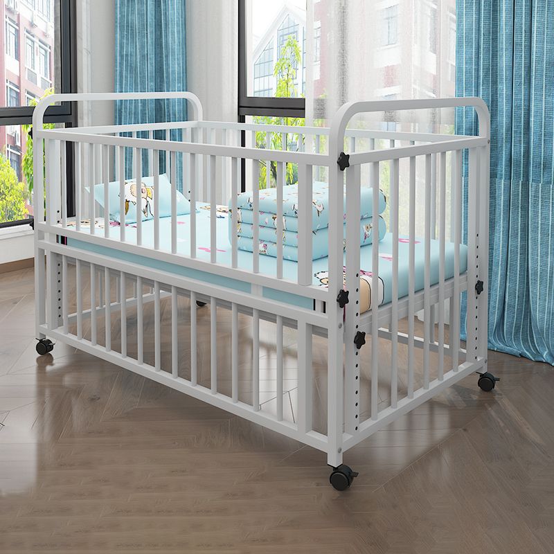 Industrial Rectangle Crib Metal 2-In-1 Convertible Crib with Casters