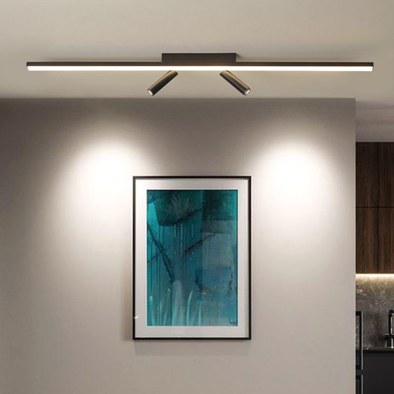 Modern Metal Flush Mount Linear Shape Flush Ceiling Lights with Acrylic Shade in Black