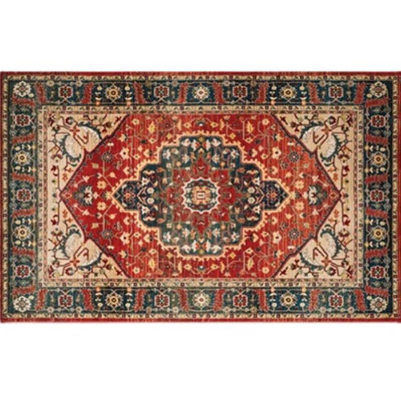 Tone rouge marocain tapis intérieur polyester Tribal totem imprimé tapis de soins faciles pour la décoration de la maison