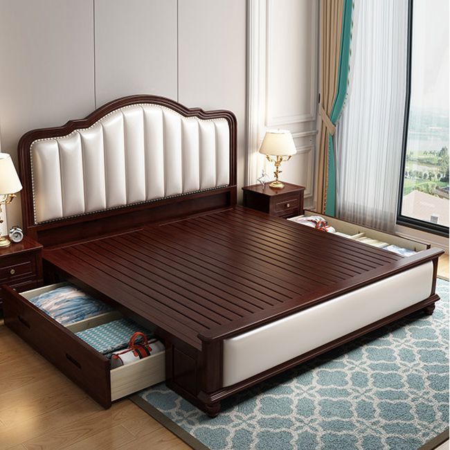 Contemporary Standard Bed Solid Wood Lift Up Storage Bed Frame with Upholstered Headboard