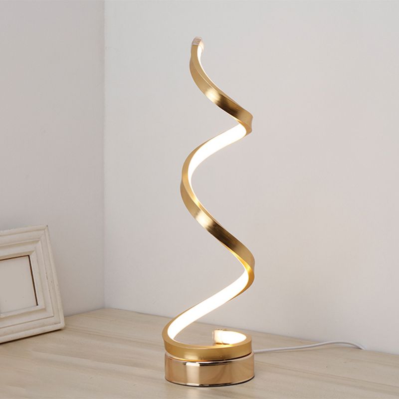 Spiral Ribbon Metal Table Lamp Simplicity Black/White/Gold LED Task Lighting with Circle Pedestal in Warm/White Light