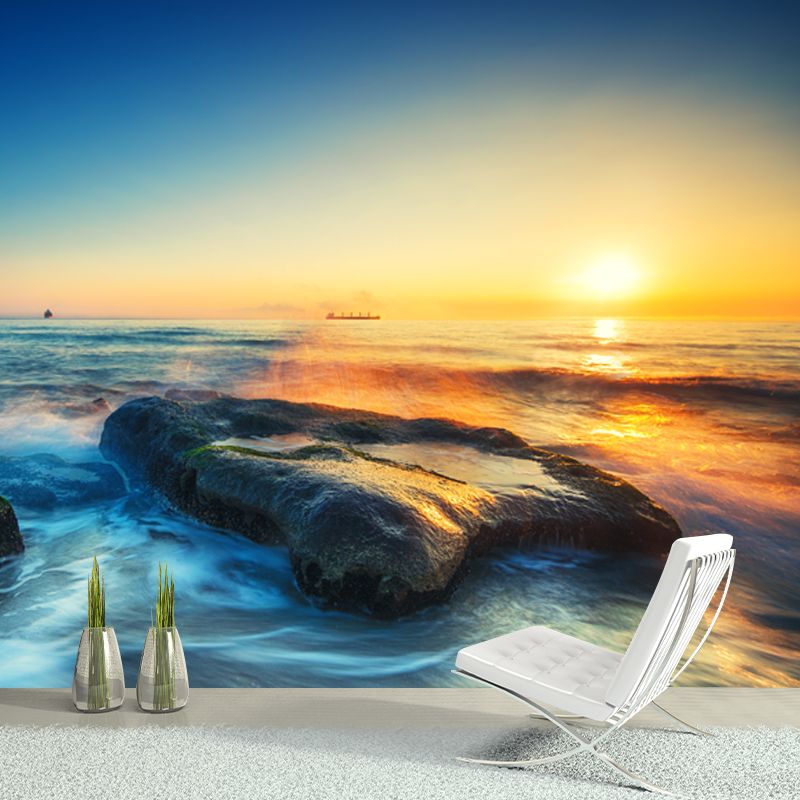 Tropix Sunset Seascape Wall Mural Blue-Yellow Ebb Tide Wall Decor for Living Room