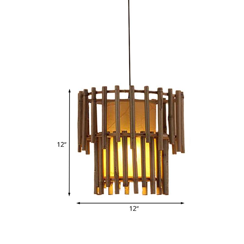 Rustique Cylindre Drop Pendant Bamboo 1-Light Living Room Hanging Lightture en beige