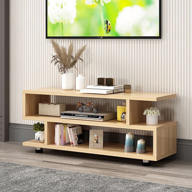 Modern Open Storage TV Console , Wood and Metal TV Stand in Wood Finish