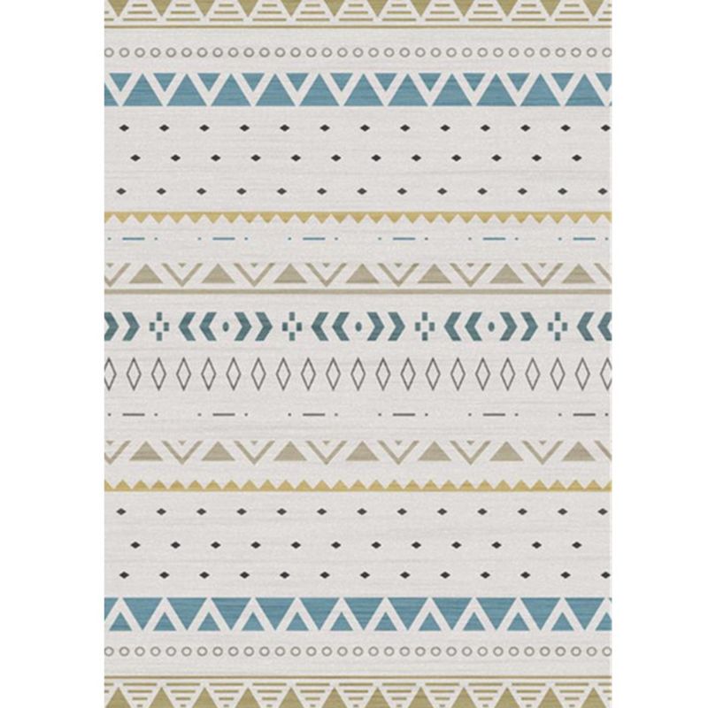 White Tone Living Room Carpet Boho Normatic Tribe Area Rug Polyester with Non-Slip Backing Rug