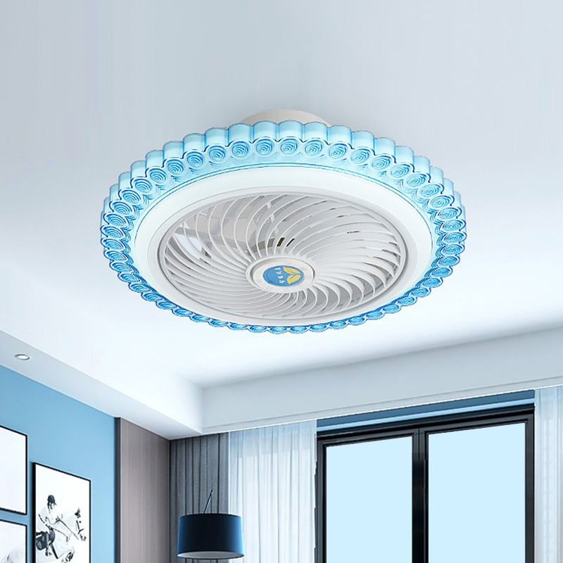 Circle Semi-Flush Mount Contemporary Acrylic 18" Wide LED Pendant Fan Light Fixture for Living Room