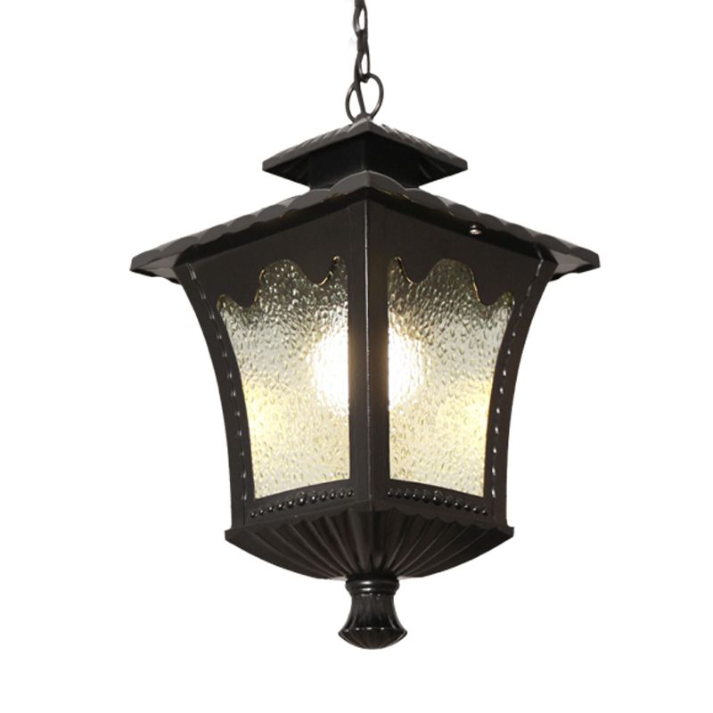En aluminium noir / bronze pendentif tétragonal lotus 1 lumière pendule rustique lumière avec une teinte en verre d'eau