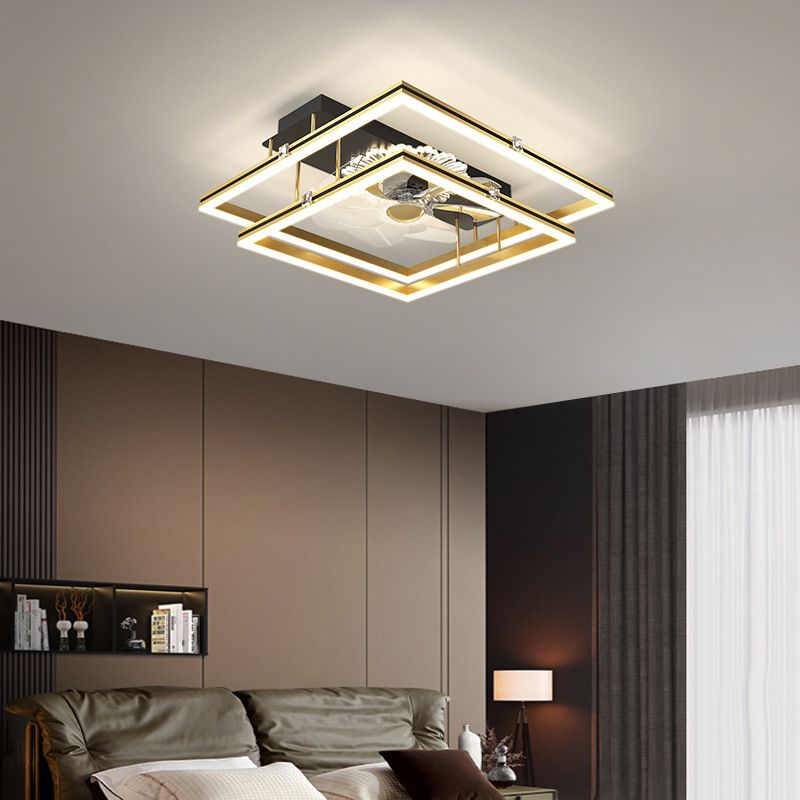 Light Luxury Iron Ceiling Fan Lamp Geometry LED Ceiling Fan Light for Living Room