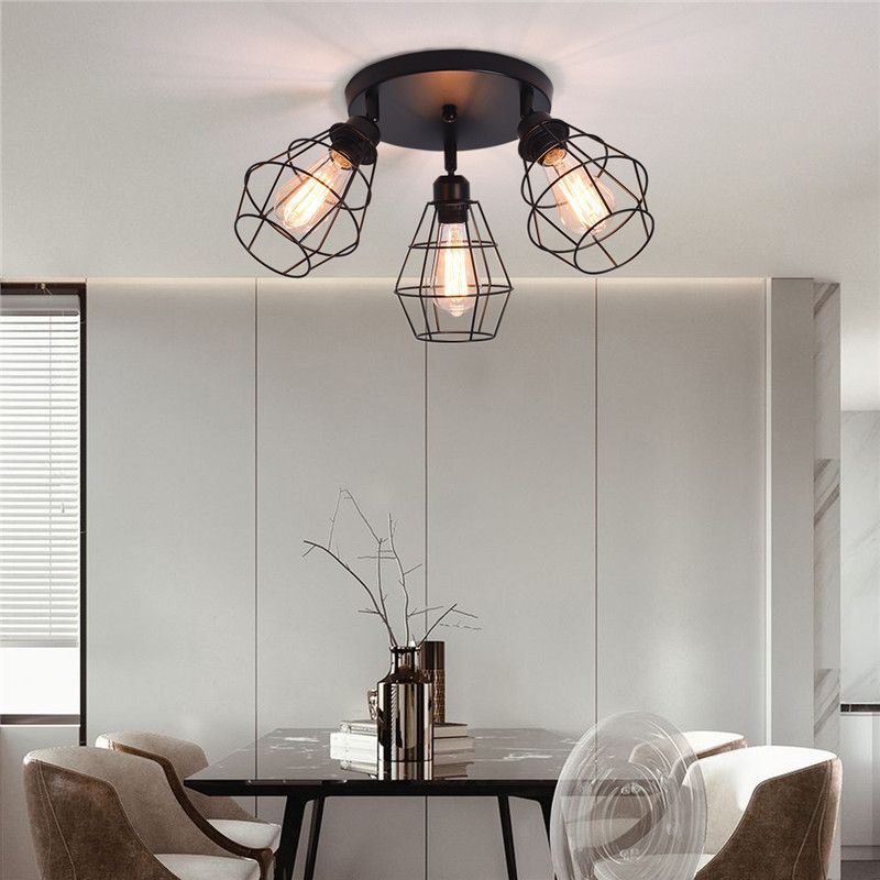 Metal Flush Ceiling Light Industrial 3 Lights Flush Mount Light Fixture in Black