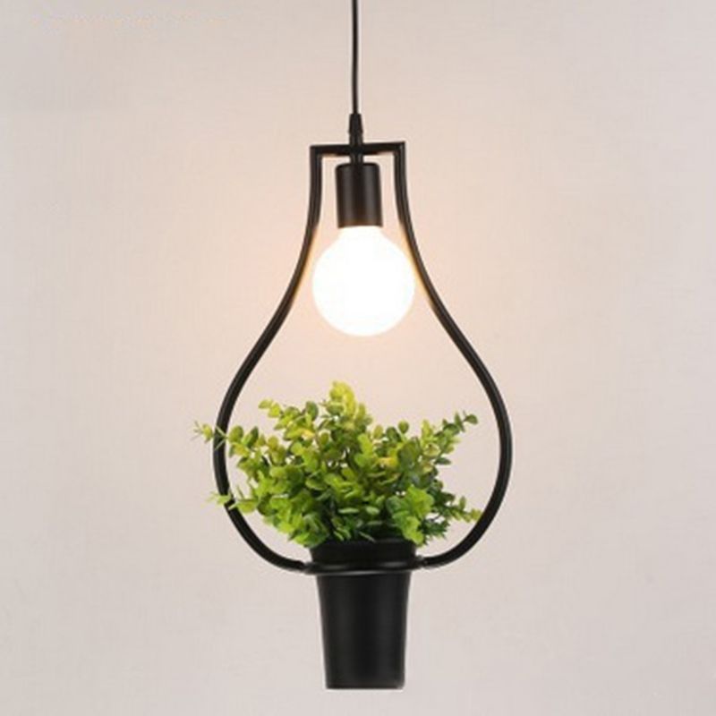 Geometric Restaurant Hanging Pendant Light Loft Style Metal Black Hanging Ceiling Light