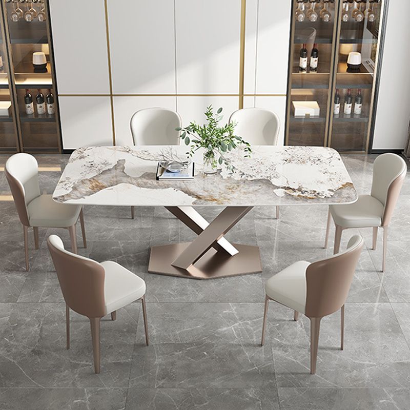 1/4/5/7 Pieces Luxury Dining Set Sintered Stone Dining Table with Leather Chairs