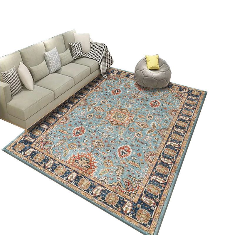 Mid-Century Living Room Carpet Nostalgia Floral Print Rug Polyester Anti-Slip Backing Carpet